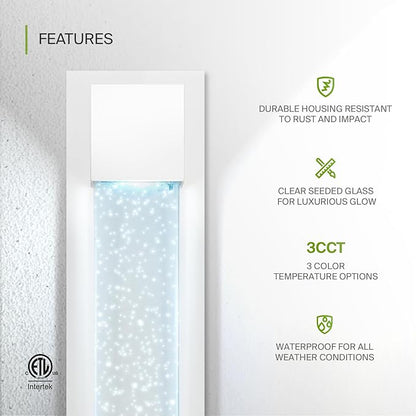 ASD LED 18" Bubble Glass Wall Light Fixture, Outdoor & Indoor Seeded Sconce | 3CCT, Waterproof, Dimmable, ETL Listed | 12W 500LM 3000-5000K 120V | Exterior Lantern, Porch Lighting | White