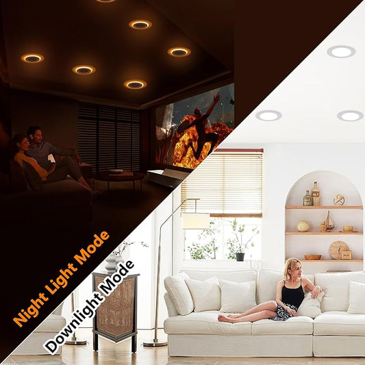 CycevSun Canless 6 Inch LED Recessed Lights with Night Light 16 Pack, Ultra Thin Wafer Downlight Indoor Exterior Soffit, Dimmable & 5 Color Selectable,12W, 120V, ETL Listed