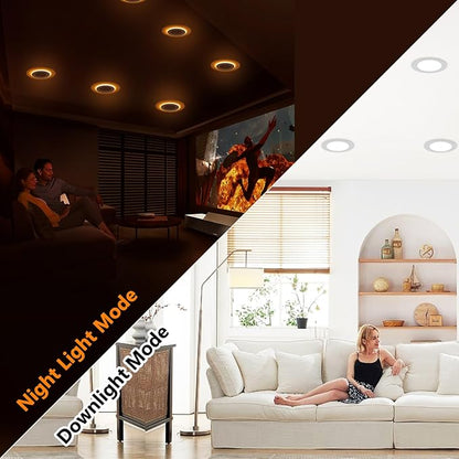 CycevSun 12 Pack 6 Inch LED Recessed Lighting with Night Light - Canless Ultra Thin Wafer Downlight Soffit Pot, Dimmable & 5 Color Temperature Selectable, 12W, ETL & Energy Star