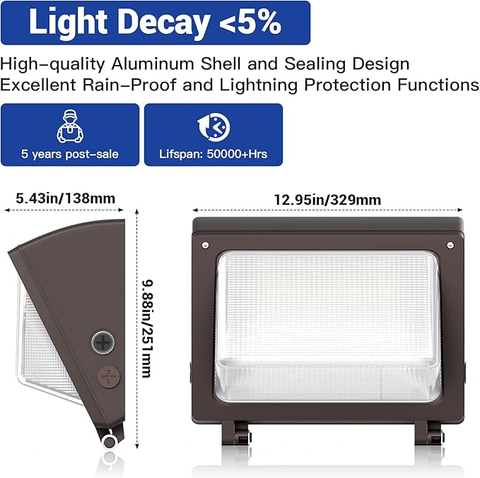 JTT LED Wall Pack Light 120W/96W/72W with Dusk to Dawn Photocell, 18000LM 6000K/5000K/4000K CCT IP65 Waterproof WallPack Lights Outdoor LED [Eqv. 800W HPS/HID] for Parking Lot,Warehouse,Yard