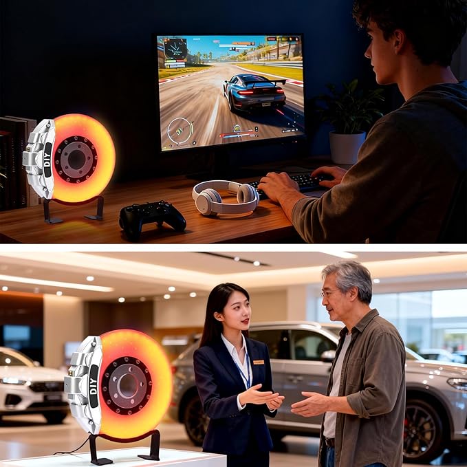 WILLBOND Gifts for Car Guys - Brake Disc LED Rechargeable Night Light Table Ambient Lamp with Touch Switch - Car Lovers Enthusiast Mechanic Valentines Birthday Gift for Him - Patent Pending(Sliver)