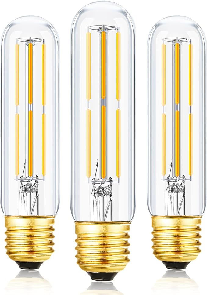 T10 Led Bulb,Dimmable 6W Led Tubular Bulbs, Soft White 3000K, 60 Watt Incandescent Bulb Equivalent, 3000K Soft White, Clear Glass, E26 Base Lamp Bulb, for Cabinet Display Cabinet etc,3 Pack.