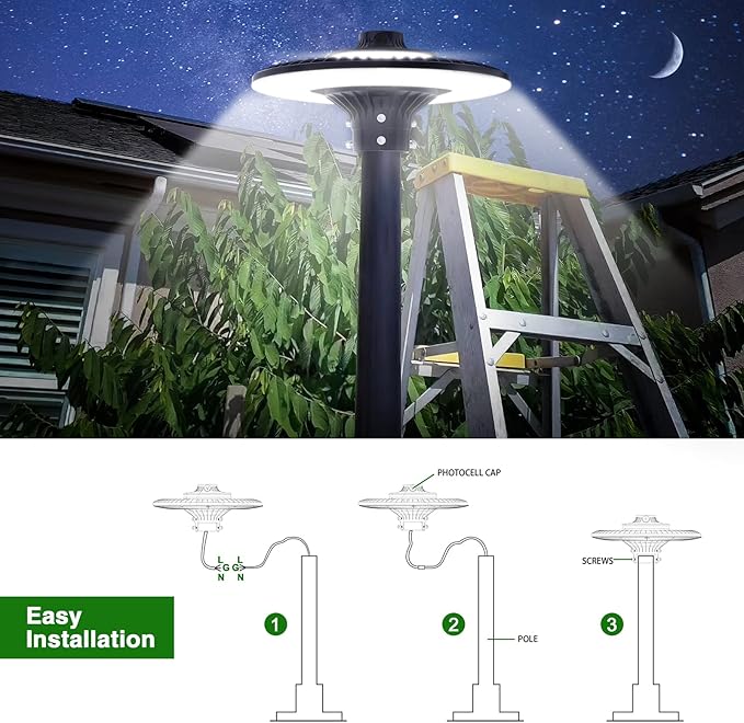 80W LED Post Top Light with Photocell, 11200 lumens 5000K Circular Area Pole Lights, IP65 Waterproof Outdoor Post Light Fixtures for Garden Yard Street Parking Lot Lighting UL Listed, AC100-277V