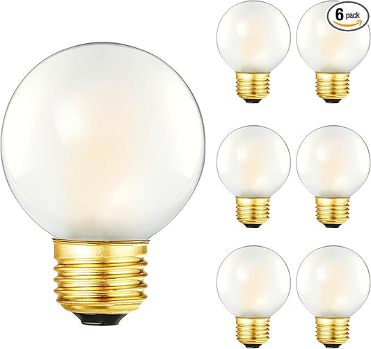 Dimmable g16.5 LED Light Bulb 40W Edison Globe Light Bulb,4W Equal 40 watt Light Bulb, 3000K 400lm AC120V,E26 Frosted Chandelier led Bulb for Chandelier,Vanity and Ceiling Fan,6Pack (4W-3000K)