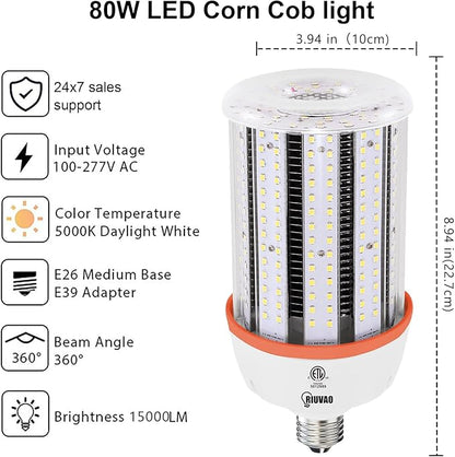 120W Led Corn light bulbs,18000 Lumen LED Corn Bulb 1200W Equivalent 5000K Daylight White Lamp,E26/E39 Medium Mogul Base,2-Pack Large Area Lights For Outdoor Indoor Warehouse Garage High Bay Lighting
