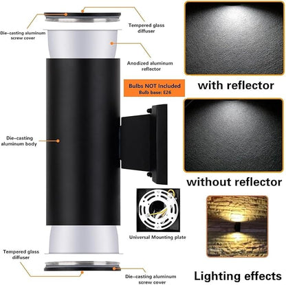 Outdoor Wall Light, Exterior Lighting - ETL Listed, Die-Casting Aluminum Waterproof Wall Mount Cylinder Design - Up Down Light Fixture for Porch, Backyard and Patio (Black)