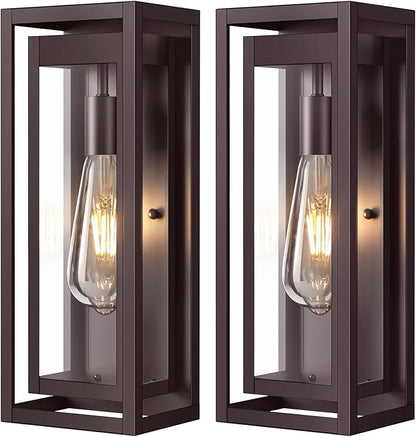15" Large Oil Rubbed Bronze Outdoor Light Fixture, 2 Pack ORB Outdoor Sconces, Modern Waterproof Wall Lights with Clear Glass Shade for Front Door, Porch, Garage
