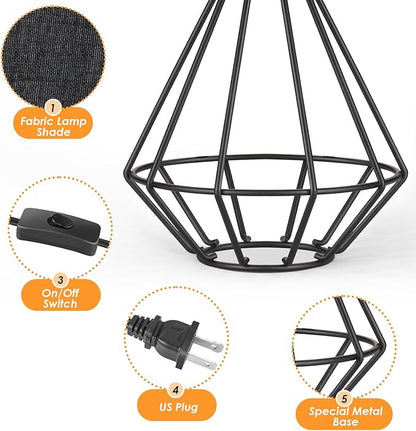GGOYING Set of 2 Bedside Table Lamp, Black Metal Modern Lamp with Black Fabric Shade, Simple Side Lamp for Living Room,Bedroom,Home,Office Working
