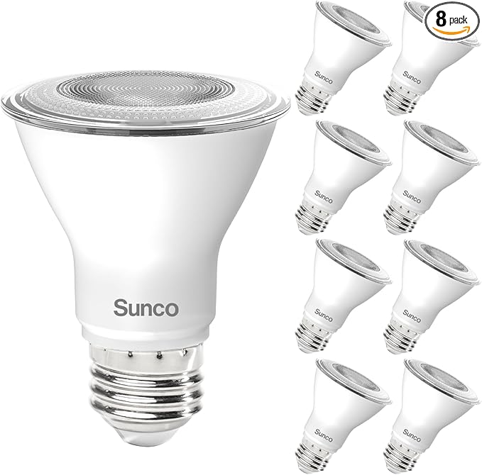 Sunco 8 Pack PAR20 LED Bulbs, Flood Light Bulb Outdoor, 500 LM, 7W (50W Equivalent), 6000K Daylight Deluxe, E26 Medium Base, Dimmable, Track Lighting for Indoor/Outdoor Use, Wet Rated UL