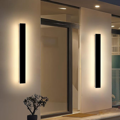 Mikeru 3CCT Dimmable Outdoor Wall Sconce 31.4" IP65 Waterproof -2Pack Modern Black Exterior Light with Remote Control, Adjustable 3000K/4500K/6000K for Porch, Patio & Commercial Spaces | Hardwired