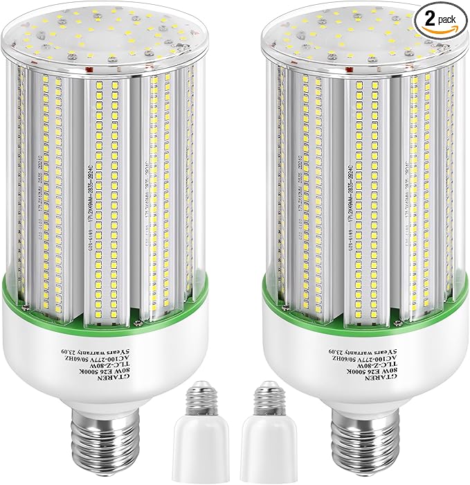 80W LED Corn Light Bulb 2pack,250 Watt Metal Halide HPS CFL HID lamp LED Replacement,5000K E39 Mogul Base,for Street and Area Lighting Bay Light Fixture Warehouse Workshop Garage Gyms