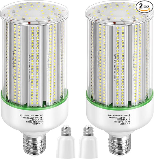 80W LED Corn Light Bulb 2pack,250 Watt Metal Halide HPS CFL HID lamp LED Replacement,5000K E39 Mogul Base,for Street and Area Lighting Bay Light Fixture Warehouse Workshop Garage Gyms