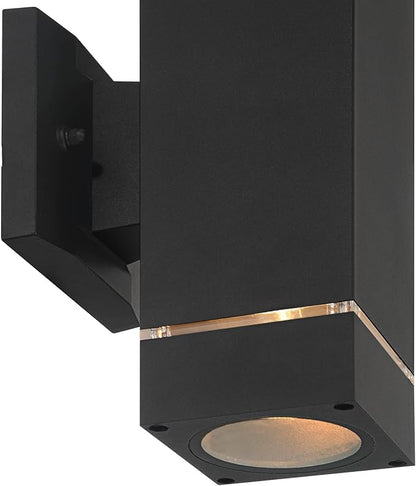 Possini Euro Design Skyridge 11 3/4" High Modern Outdoor Wall Light Fixture Mount Porch House Exterior Outside Set of 2 Up Down LED Bulb Weatherproof Black Aluminum Front Door Patio Garage Home