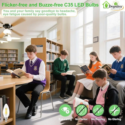 Depuley LED Light Bulbs E12: Candelabra Candle Light Bulb 4W Equivalent 40W Incandescent - LED Chandelier Light Bulbs 5000K Daylight - C35 Clear Filament Bulb E12 Base 500 LM 90+ CRI 12 Pack