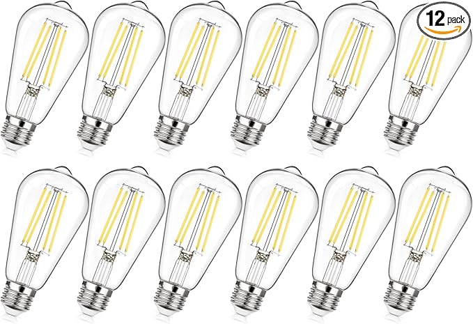 MAXvolador 12-Pack Dimmable Vintage LED Edison Bulb 60W Equivalent, 6W 850Lumens Neutral White 4000K ST58 Antique Filament Light Bulbs, E26 Base
