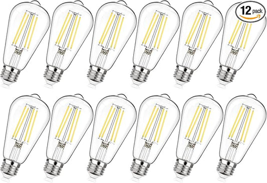 MAXvolador 12-Pack Dimmable Vintage LED Edison Bulb 60W Equivalent, 6W 850Lumens Neutral White 4000K ST58 Antique Filament Light Bulbs, E26 Base