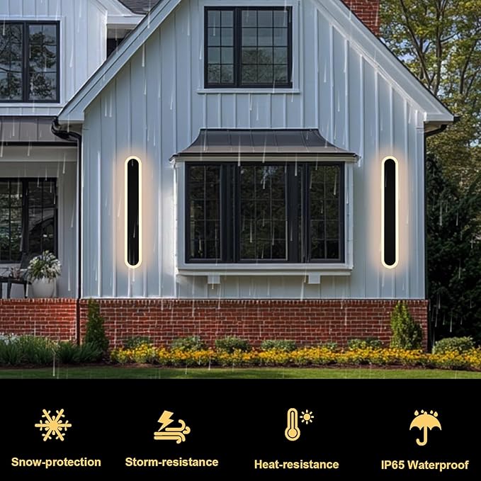 BONLICHT 1 Pack Outdoor Long Wall Lights 32in Dimmable 5CCT Modern Led Wall Lighting Black Wall Mount Linear Exterior Lights Ip65 Waterproof Exterior Sconces Wall Lamp for Front Door Garage Bathroom