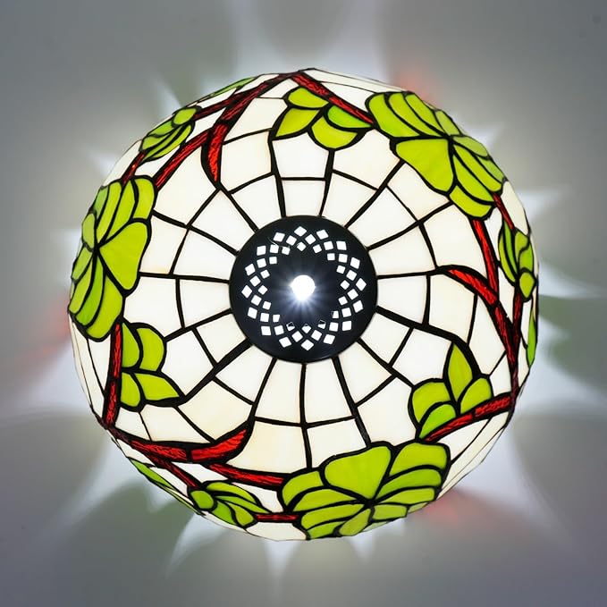 Tiffany Lamp Shade Replacement, 12 Inches Grape Leaves Stained Glass Vintage Handmade Cute Decor Ceiling Light Shade for Table Lamp Pendant Light
