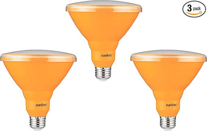 Sunlite 40246 LED PAR38 Colored Recessed Light Bulb, 15 watt (75W Equivalent), Medium (E26) Base, Floodlight, ETL Listed, Amber, 3 Pack