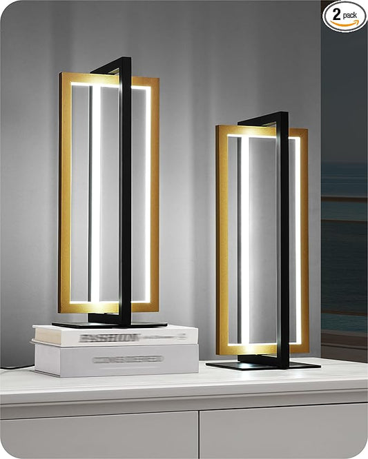 EDISHINE LED Table Lamp, 3 Color Temperatures Bedside Lamp (3000K 4500K 6000K), MAX 750LM Touch Dimmable Nightstand Lamp for Living Room Bedroom, Angle Adjustable, Dual-Frame Rectangle, 2 Pack