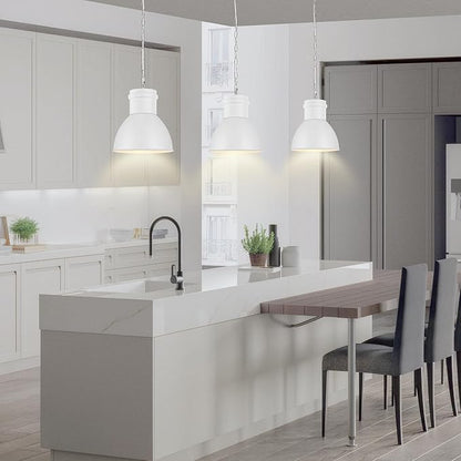 BoostArea White Pendant Lights Kitchen Island, 10.6" Large Metal Shade and 70.9'' Adjustable Height, Modern Pendant Lighting Fixtures,Farmhouse Hanging Pendant Light for Kitchen Island/Bar,No E26 Bulb