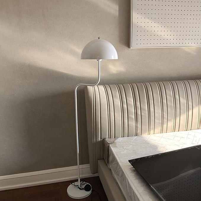 Unique Floor Lamp Metal Dome Shade Modern Floor Light Cute Mush-Room Standing Floor Lamp Tall White Lamp with Foot Switch and Iron Shade