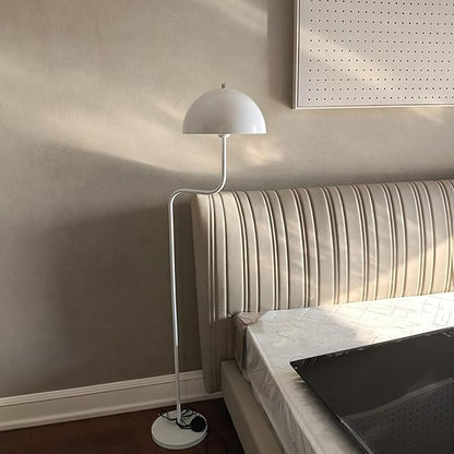 Unique Floor Lamp Metal Dome Shade Modern Floor Light Cute Mush-Room Standing Floor Lamp Tall White Lamp with Foot Switch and Iron Shade