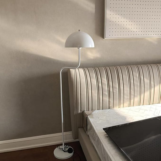 Unique Floor Lamp Metal Dome Shade Modern Floor Light Cute Mush-Room Standing Floor Lamp Tall White Lamp with Foot Switch and Iron Shade