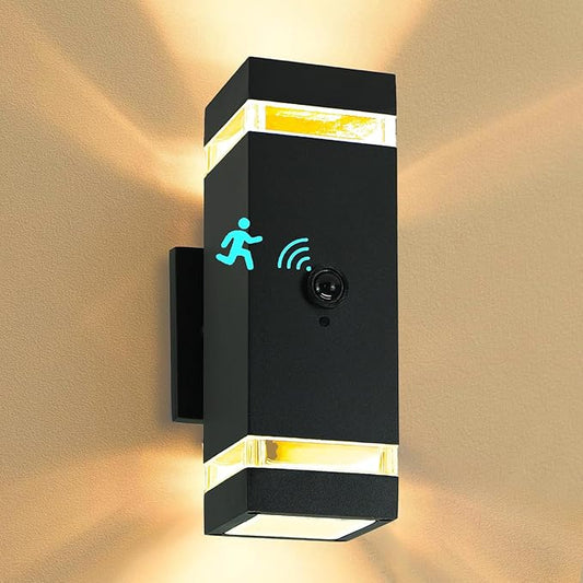 Motion Sensor Outdoor Wall Lights, Dusk to Dawn Exterior Sconce, Black Aluminum Waterproof Porch Light Fixtures with GU10 LED Bulbs, Modern Wall Mount Lighting for House Garage, ETL Listed