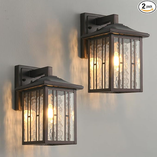 Outdoor Wall Light, Matte Brown Porch Light Fixtures, Waterproof Outside Wall Lantern, Anti-Rust Exterior Wall Mount Sconce with Water Glass for House Garage Patio