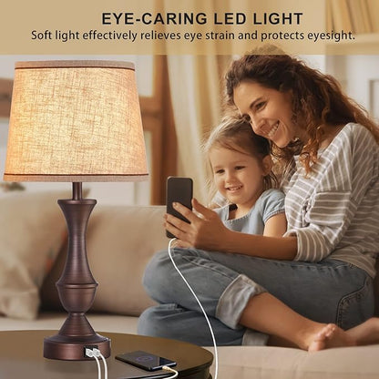 Luvkczc Touch Table Lamps Set of 2, 22" Tall Bedside Lamps with USB C+A Ports, Dimmable Table Lamp, Nightstand Lamps for Bedroom, Living Room, Office, Brown Lamps with Beige Lampshade, Bulbs Included