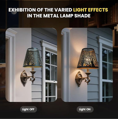 Chandelier Shades, Small Lamp Shade Clip on Bulb Set of 2 for Candelabra Bulbs, ALUCSET Barrel Metal Lamp Shade with Pattern of Trees for Table Chandelier Wall Lamp 4 x 7 x 6 Inch 2 PCS Pack