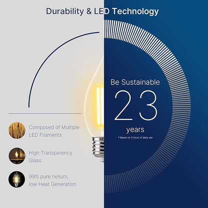 FLSNT LED 60 Watts Equivalent Chandelier Light Bulbs, CA11 Dimmable Filament Clear LED Candelabra Bulbs, E26 Medium Base, 2700K Soft White, 6 Pack UL,CA65 Listed.