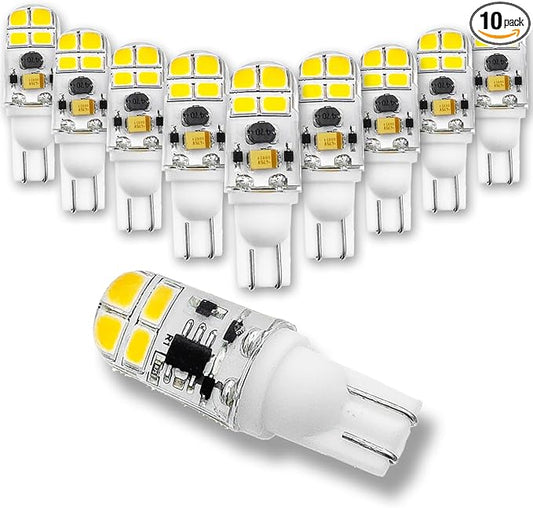 KAKEMONO T5 T10 Wedge Base 2W LED Bulb for 12V 24volt Landscape Path Light, 921 922 912 194 168 T10 wedge RV Camper Trailer Motorhome Marine Boat Dome Light, 6000K Daylight White, 10 Pack