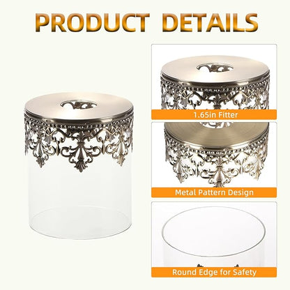 3 Pack Clear Glass Lamp Shades with Decorative Pattern, 1-5/8 inch Fitter, Cylinder Glass Shade Covers Replacement Globe for Pendant Light fixtures Floor lamps Wall Sconces