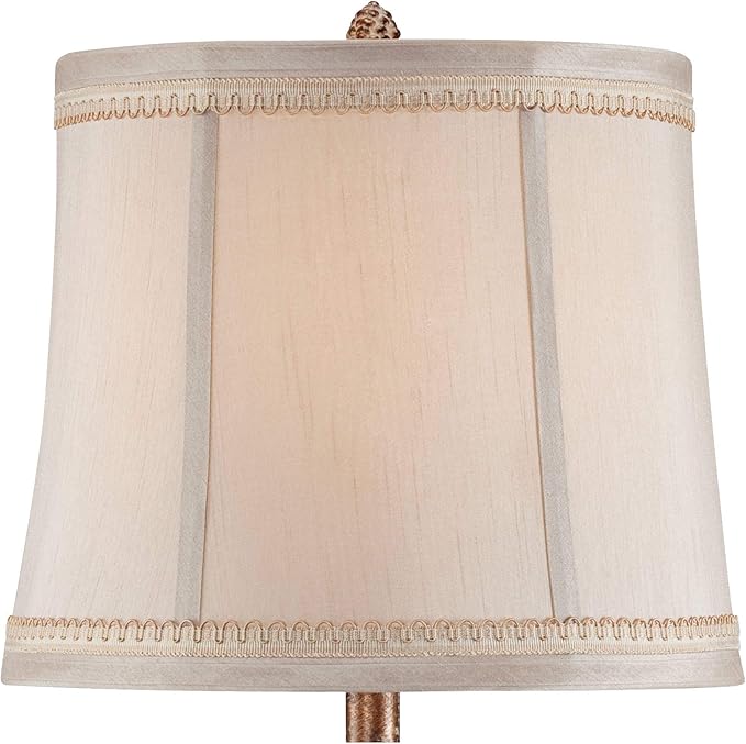 Regency Hill Shabby Chic French Country Cottage Table Lamp 28" Tall Antique White Washed Petite Artichoke Font Beige Fabric Bell Shade for Living Room Bedroom House Bedside Nightstand Home