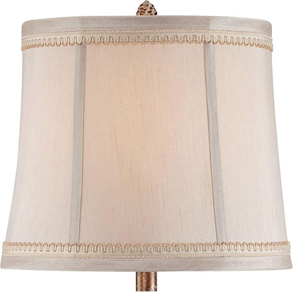 Regency Hill Shabby Chic French Country Cottage Table Lamp 28" Tall Antique White Washed Petite Artichoke Font Beige Fabric Bell Shade for Living Room Bedroom House Bedside Nightstand Home
