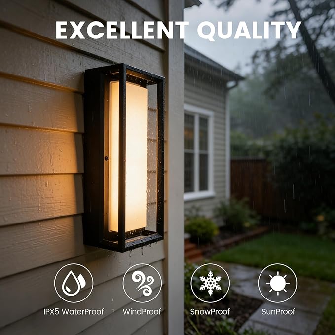 LED Outdoor Wall Sconce & Porch Sconce, 3000K 1500 Lumens, Die Cast Aluminum Porch Lights, Modern Exterior Decorative Light Fixture for Front Door, Garage, House Entrance(5.5x4.3x14.9inch)