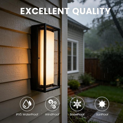 LED Outdoor Wall Sconce & Porch Sconce, 3000K 1500 Lumens, Die Cast Aluminum Porch Lights, Modern Exterior Decorative Light Fixture for Front Door, Garage, House Entrance(5.5x4.3x14.9inch)