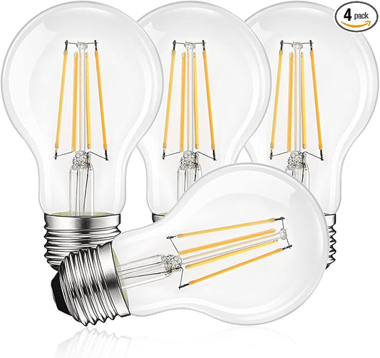 LUXRITE Vintage A19 LED Light Bulbs 60W Equivalent, 2700K Warm White Dimmable, 800 Lumens, Standard LED Edison Bulb 8W, UL Listed, E26 Base (4 Pack)