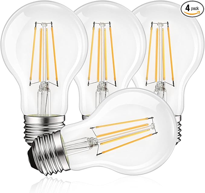 LUXRITE Vintage A19 LED Light Bulbs 60W Equivalent, 3500K Natural White Dimmable, 800 Lumens, Standard LED Edison Bulb 8W, UL Listed, E26 Base (4 Pack)