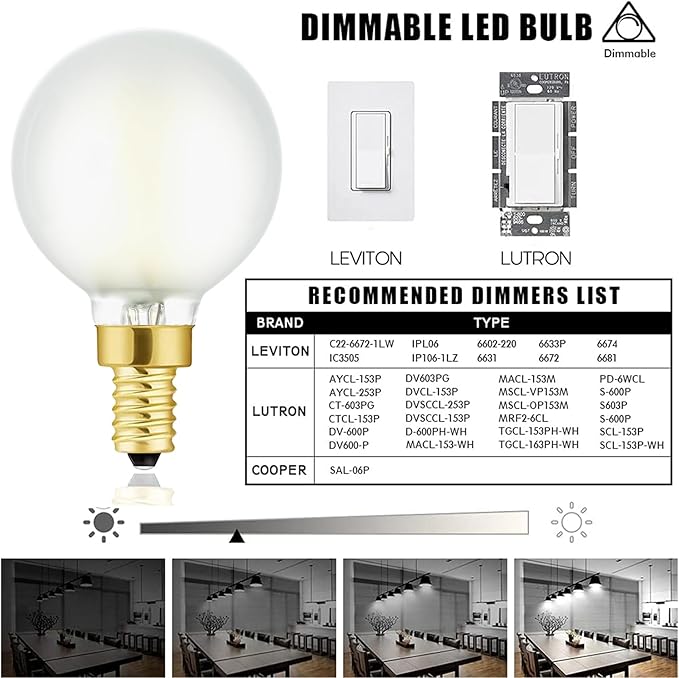 Frosted G16.5 Light Bulb E12 LED Bulb 4W Dimmable E12 Candelabra Bulb 5000K Cool White 40 Watt for Chandeliers,Ceiling Fan,Pendant,Wall sconces AC120V Edison Style 400LM CRI90+, Pack of 6