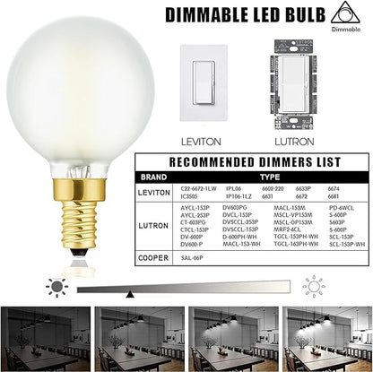 Frosted G16.5 Light Bulb E12 LED Bulb 4W Dimmable E12 Candelabra Bulb 5000K Cool White 40 Watt for Chandeliers,Ceiling Fan,Pendant,Wall sconces AC120V Edison Style 400LM CRI90+, Pack of 6