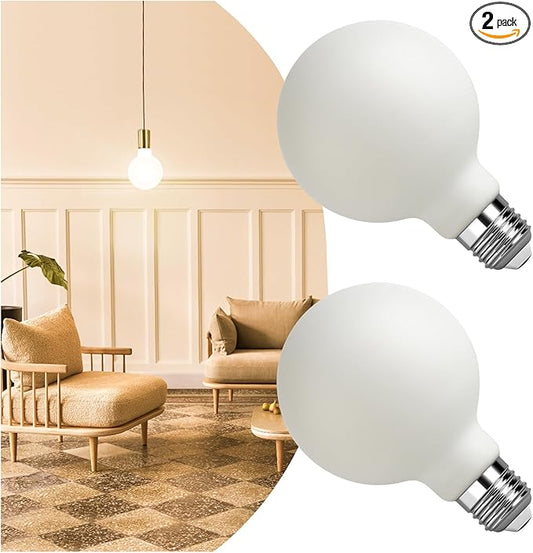 Frosted Edison Bulbs 60 Watt LED Equivalent, No Dimmable 6 Watt Light Bulbs, 2700k Soft White, E26 Standard Base LED Globe Bulb G30/G95 Vintage Bulbs, 2 Pack