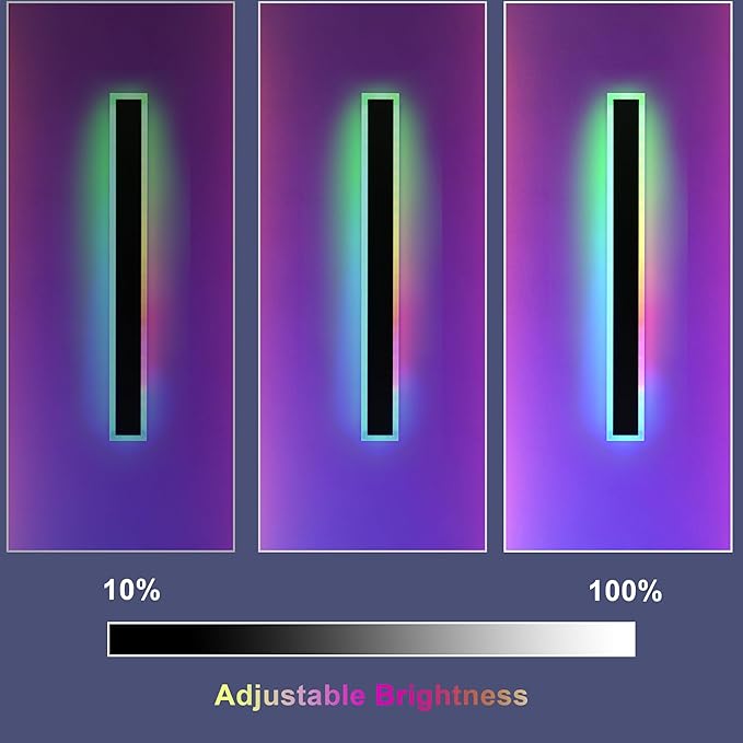 BONLICHT 1 Pack 48inch Long Outdoor RGB Modern LED Wall Light IP65 Waterproof Linear Exterior Lighting Fixture Wall Mount with Remote Control, Rectangular Black Wall Sconce for Garage Front Door