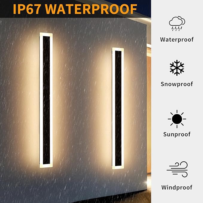 Mikeru 2Pack 57inch Modern Outdoor Exterior Wall Light, 3000k/4500k/6000k 3 Colors Switchable Large Outdoor Fixture Wall Mount, Ip65 Waterproof Modern Long Porch Light, Hardwired (Width: 5.5inch)