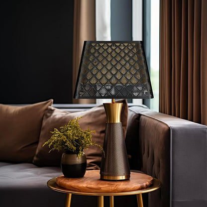 Medium Square Lamp Shades, ALUCSET Metal Lampshade with Pattern of Arrows for Table Lamp and Floor Light, 9 x 12 x 8.8 Inch, Spider (Black/Gold)