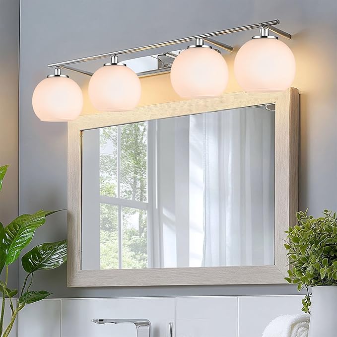 3 Pack White Frost Glass Shade Replacements, Globe Glass Lamp Shade Covers for Light Fixtures, 1.65 Inch Fitter Globes Lampshades for Wall Sconces Chandelier Pendant Lights Bath Vanity Lights