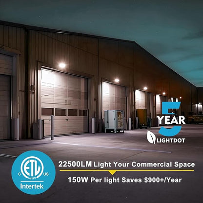 Lightdot 6Pack 150W LED Wall Pack Lights, 100-277v Dusk to Dawn with Photocell | 22500Lm(150Lm/W) 5000K IP65 Outdoor Exterior Lighting Fixture for Yard,Warehouse,Factory,Garage, ETL(Height:10~20ft)