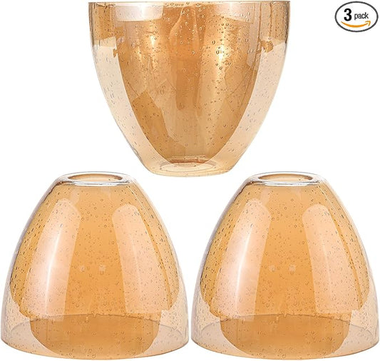 Bell Shade Lighting Fixture Glass Shade Replacement, 5.9"W x 5"H, 1-5/8 Inch Fitter, 3 Pack Clear Amber Seeded Bubble Glass Shade Globe Cover for Chandelier Pendant Light Wall Sconce